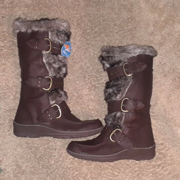 BROWN FUR MOCAASIN BOOTS - Picture 1 of 4